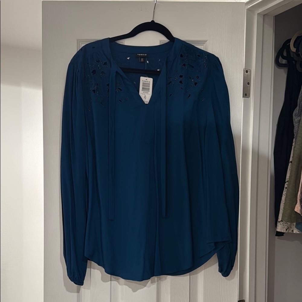 Torrid Blue Relaxed Embellished Blouse